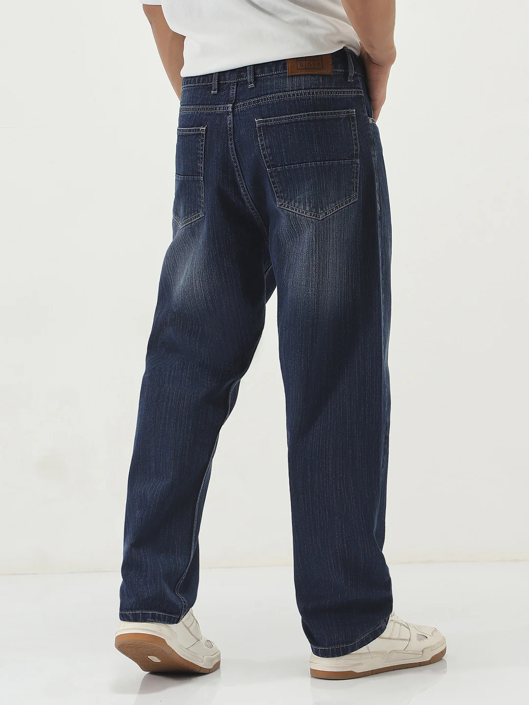 Men's Dark Blue Loose Baggy Fit Washed Denim Jeans Non-Stretchable - Image 3