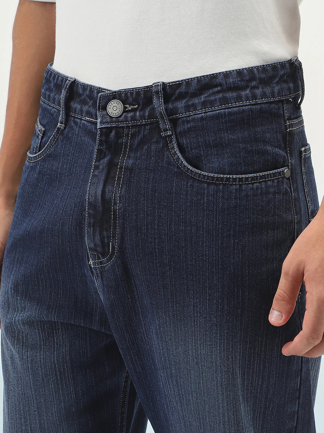 Men's Dark Blue Loose Baggy Fit Washed Denim Jeans Non-Stretchable - Image 5