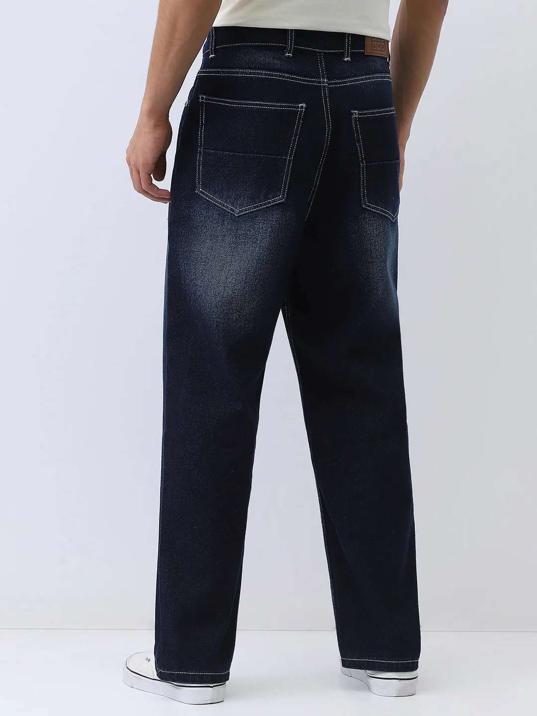 Men's Dark Blue Loose Baggy Fit Washed Jeans Non-Stretchable - Image 4