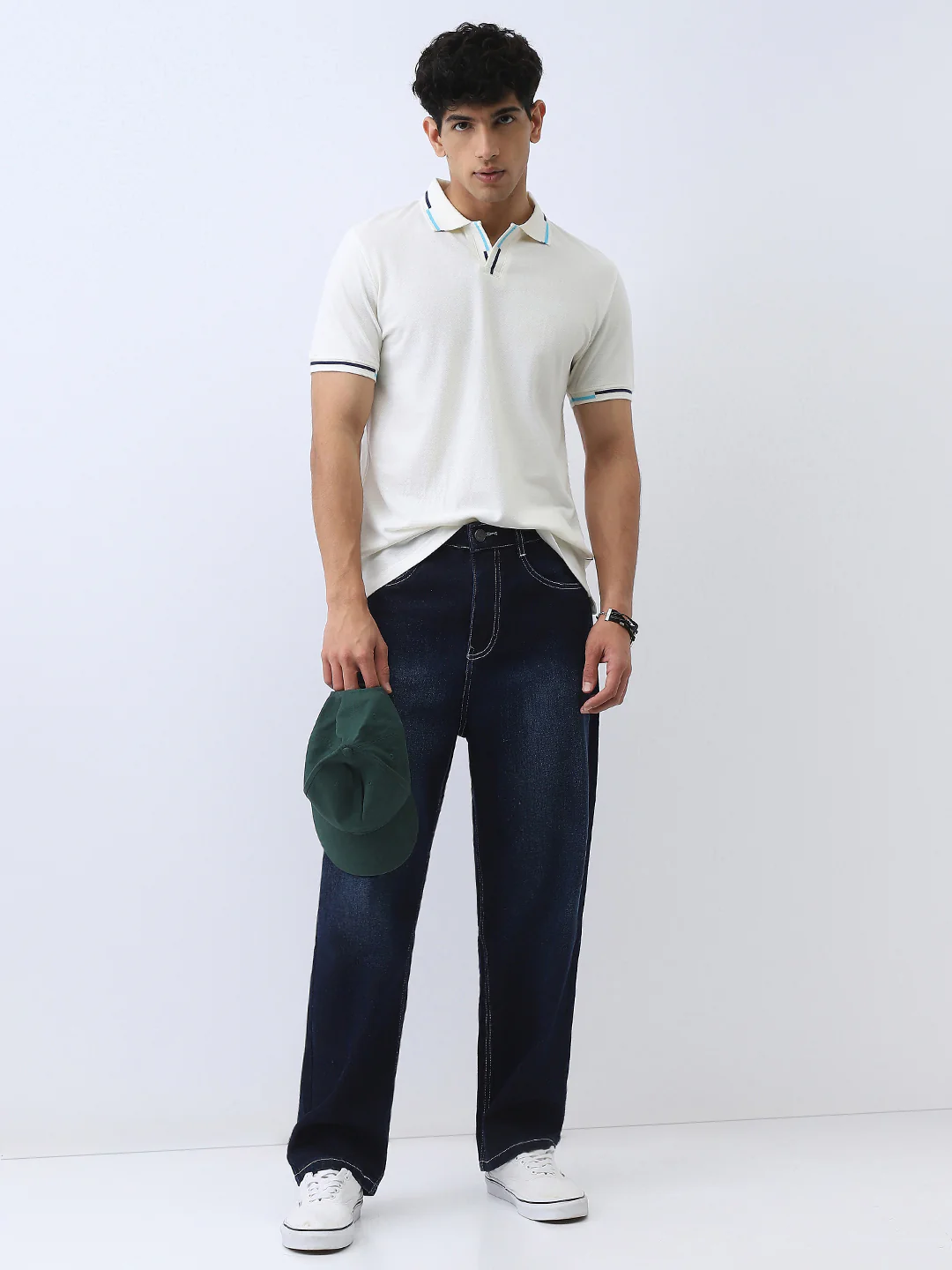 Men's Dark Blue Loose Baggy Fit Washed Jeans Non-Stretchable - Image 5