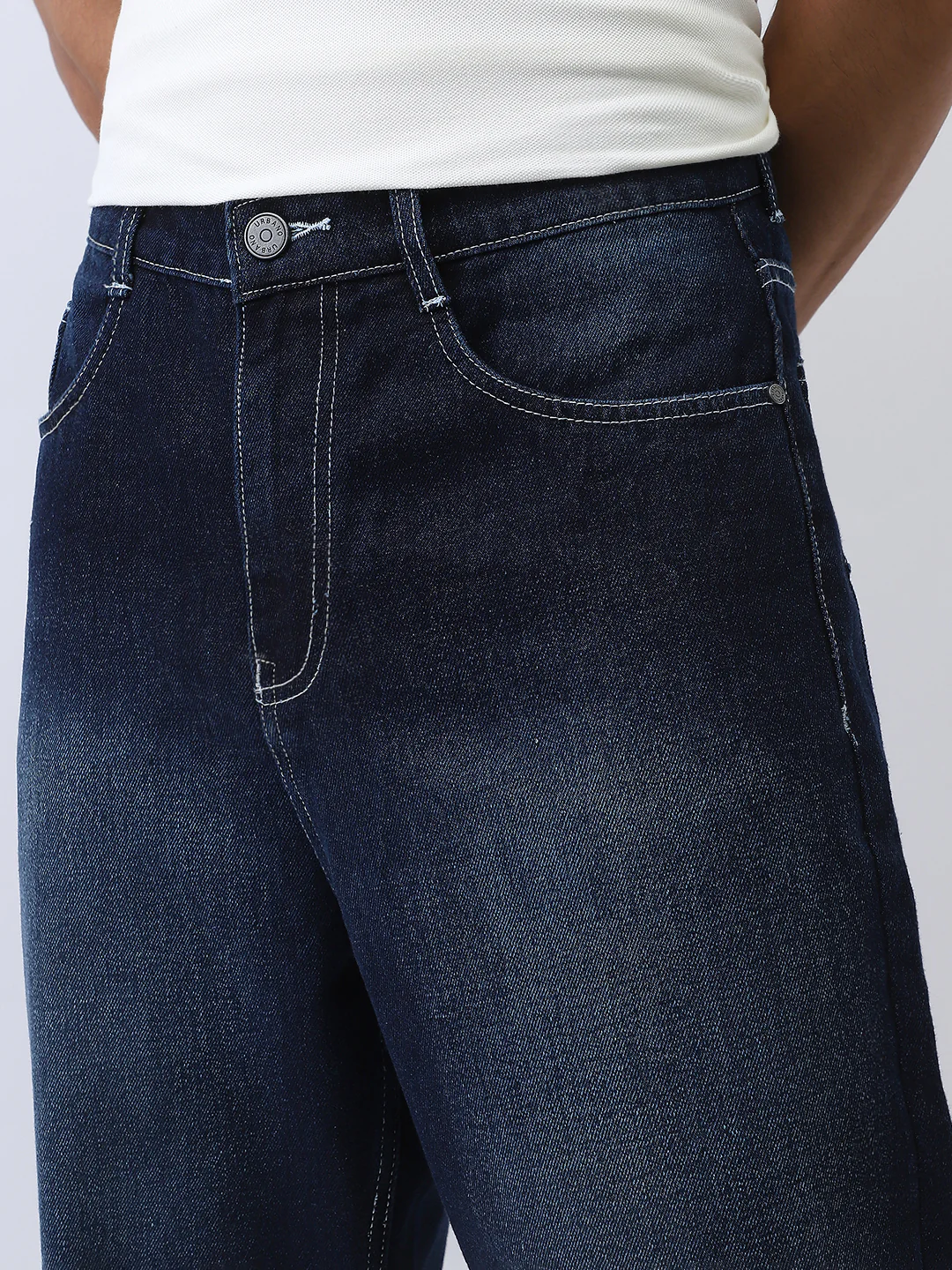 Men's Dark Blue Loose Baggy Fit Washed Jeans Non-Stretchable - Image 6