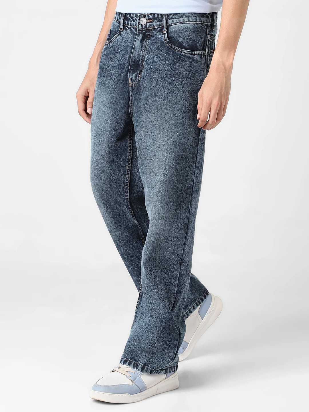 Men's Dark Blue Loose Baggy Fit Washed Jeans Non-Stretchable - Image 2