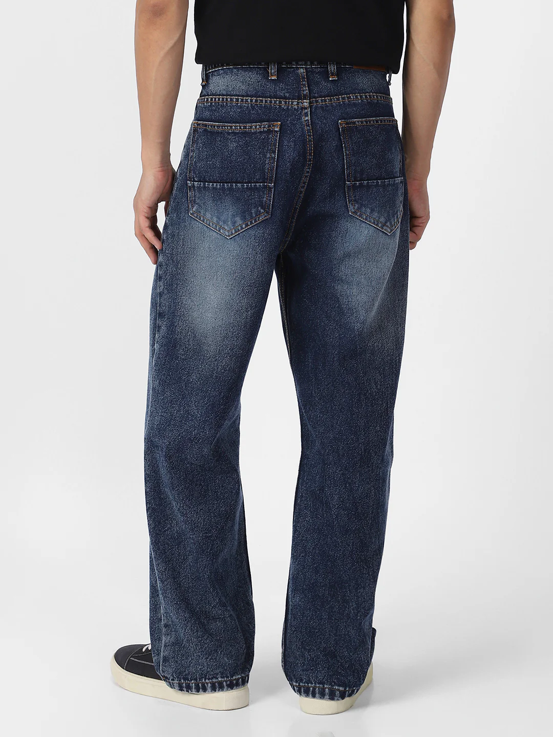 Men's Dark Blue Loose Baggy Fit Washed Jeans Non-Stretchable - Image 3