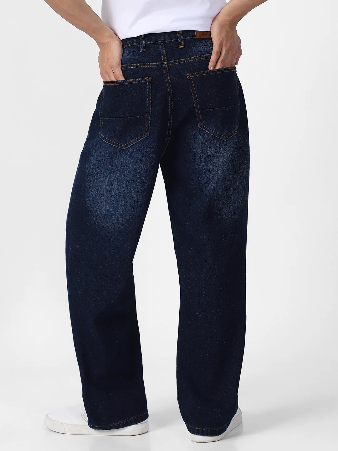 Men's Dark Blue Loose Baggy Fit Washed Jeans Non-Stretchable - Image 4