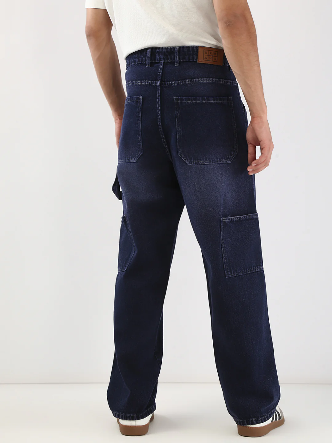 Men's Dark Blue Loose Fit Cargo Carpenter Jeans With 6 Pockets Non-Stretchable - Image 3