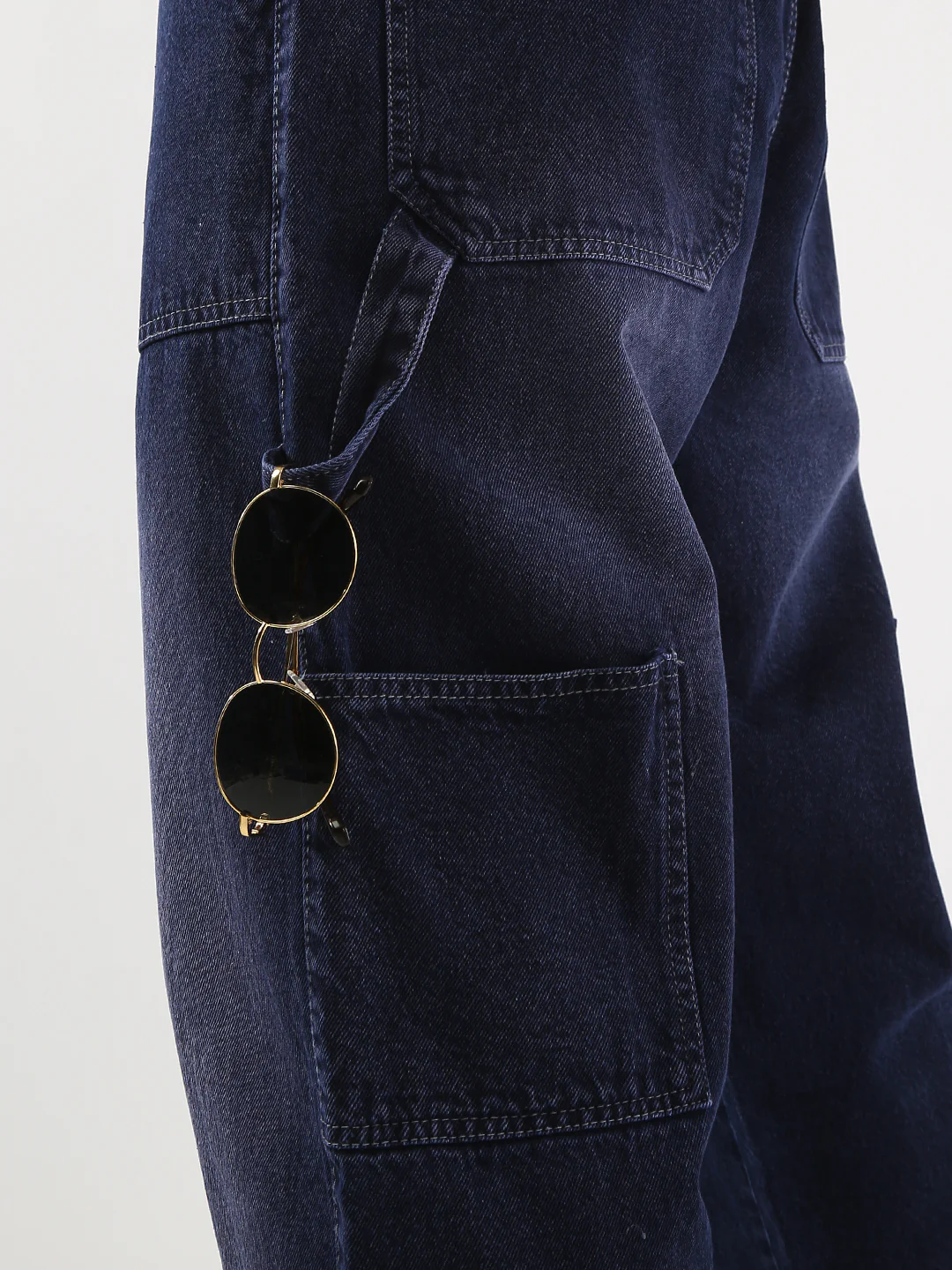 Men's Dark Blue Loose Fit Cargo Carpenter Jeans With 6 Pockets Non-Stretchable - Image 7