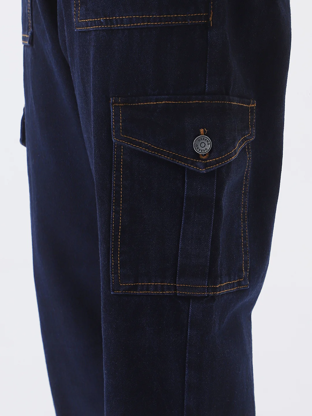 Men's Dark Blue Loose Fit Cargo Jeans with 6 Pockets Non-Stretchable - Image 6