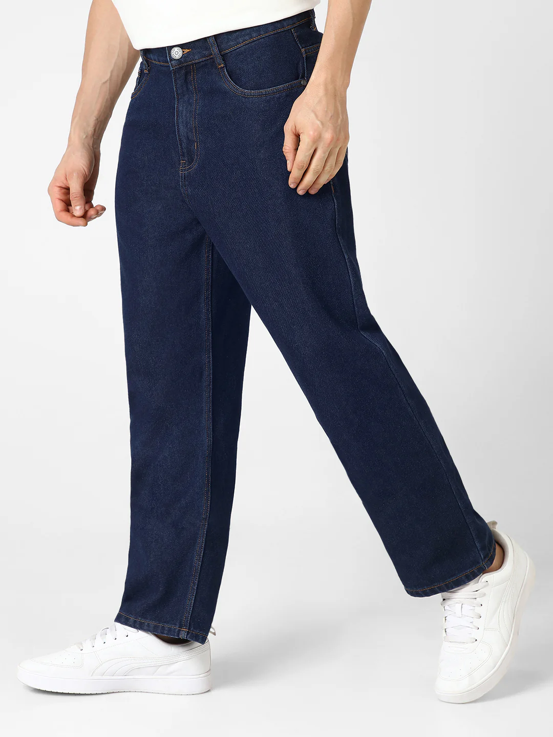 Men's Dark Blue Loose Fit Washed Jeans Non-Stretchable - Image 3