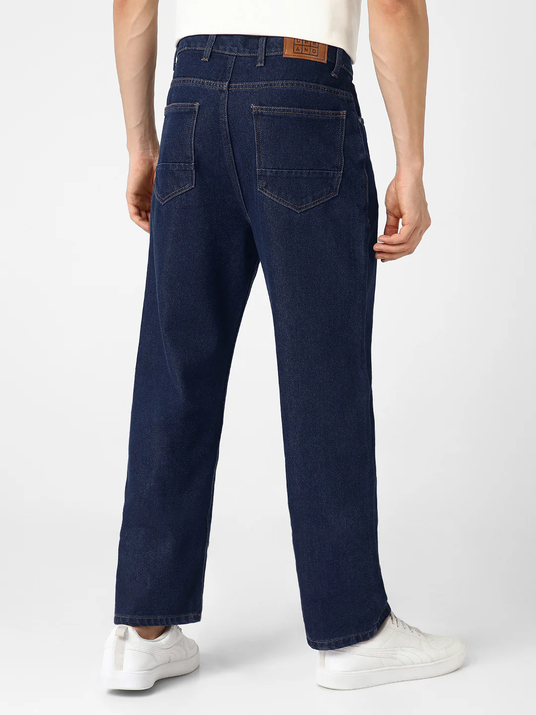 Men's Dark Blue Loose Fit Washed Jeans Non-Stretchable - Image 4