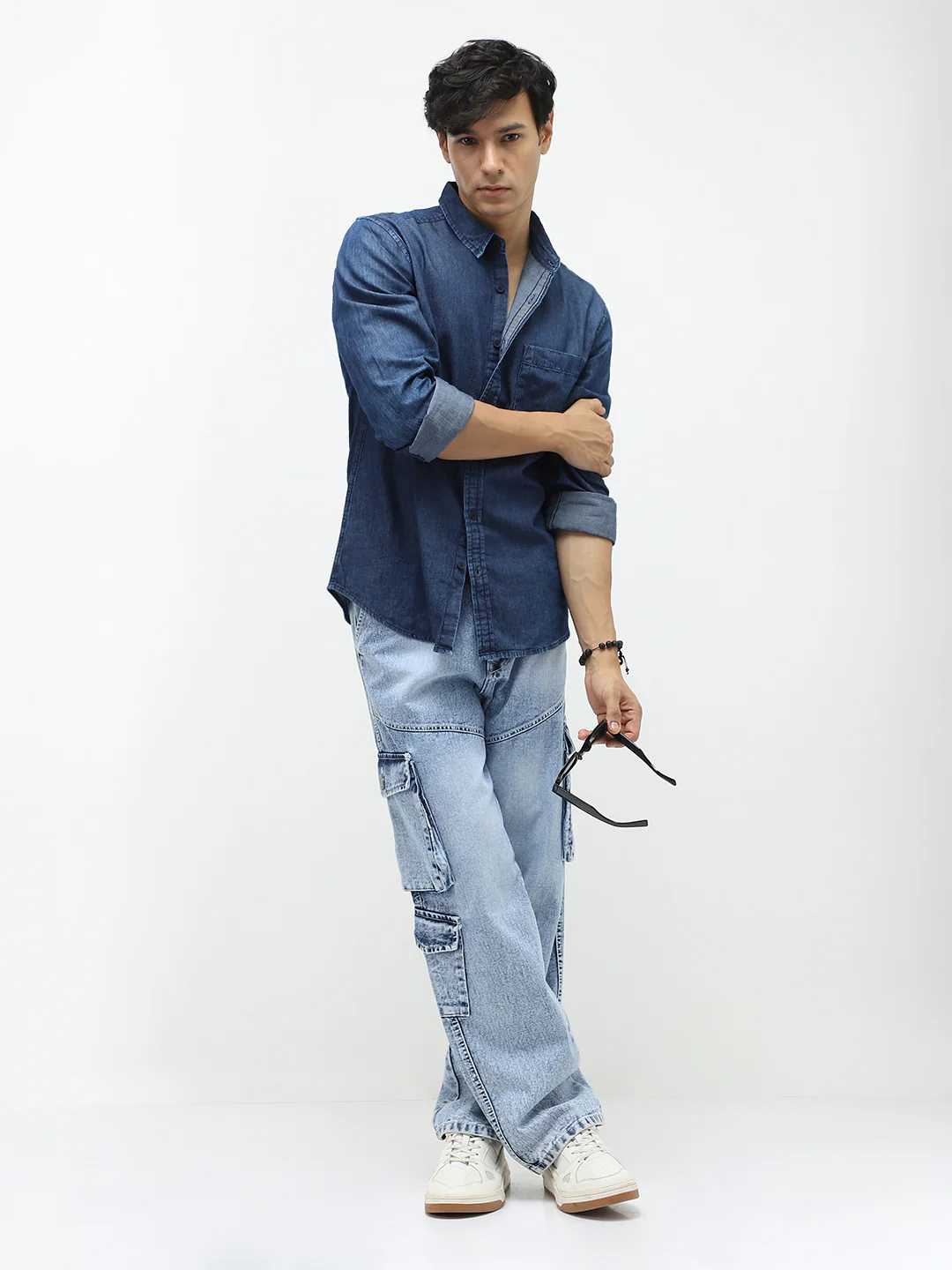 Men's Dark Blue Regular Fit Full Sleeve Washed Denim Shirt - Image 4