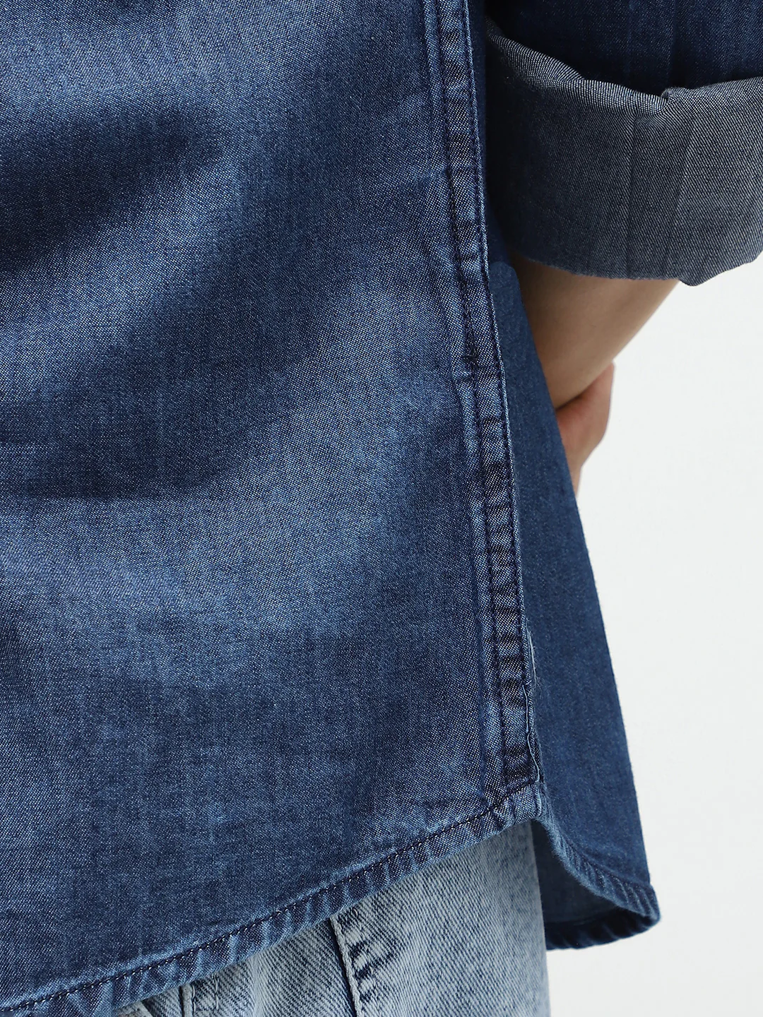 Men's Dark Blue Regular Fit Full Sleeve Washed Denim Shirt - Image 6