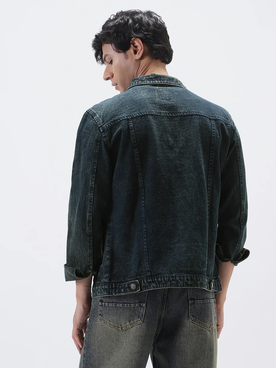 Men's Dark Blue Regular Fit Washed Full Sleeve Denim Jacket - Image 4