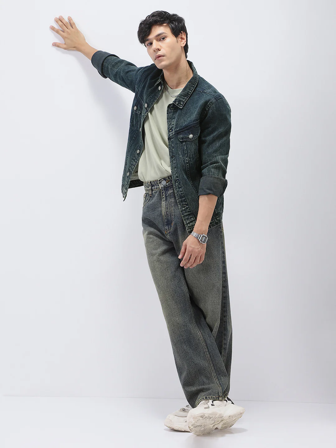 Men's Dark Blue Regular Fit Washed Full Sleeve Denim Jacket - Image 5