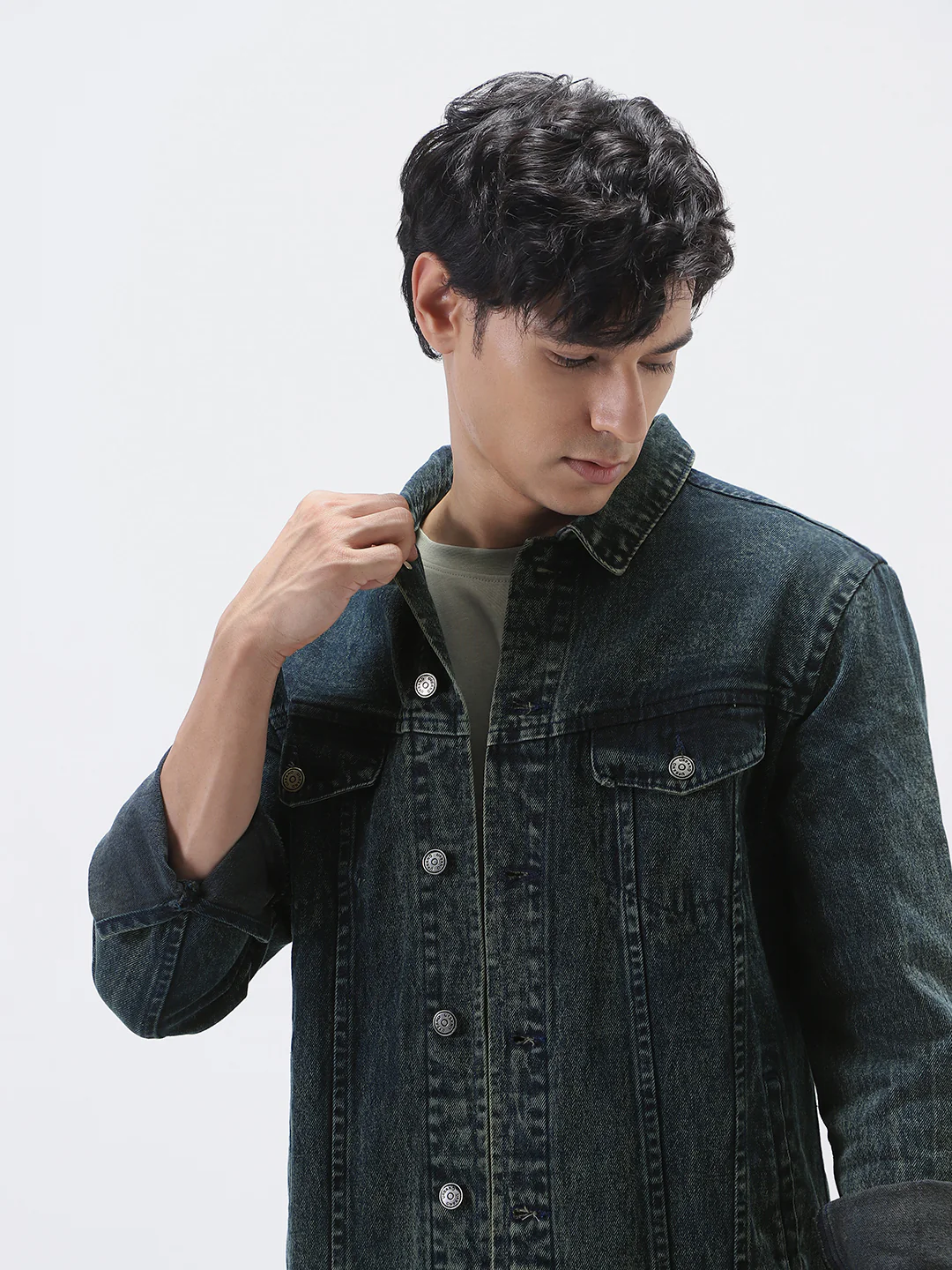 Men's Dark Blue Regular Fit Washed Full Sleeve Denim Jacket - Image 6
