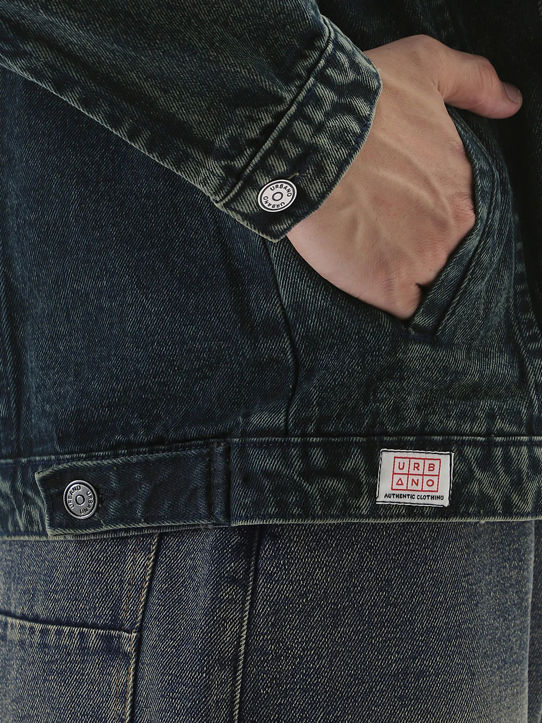 Men's Dark Blue Regular Fit Washed Full Sleeve Denim Jacket - Image 7