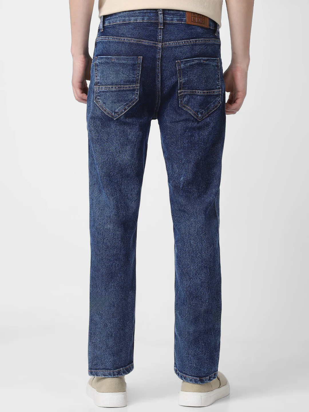Men's Dark Blue Regular Fit Washed Jeans Stretchable - Image 4