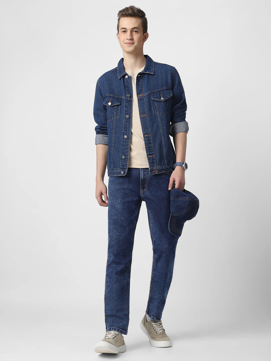 Men's Dark Blue Regular Fit Washed Jeans Stretchable - Image 5
