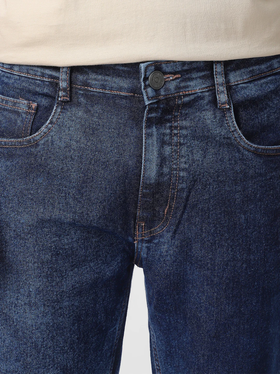 Men's Dark Blue Regular Fit Washed Jeans Stretchable - Image 6
