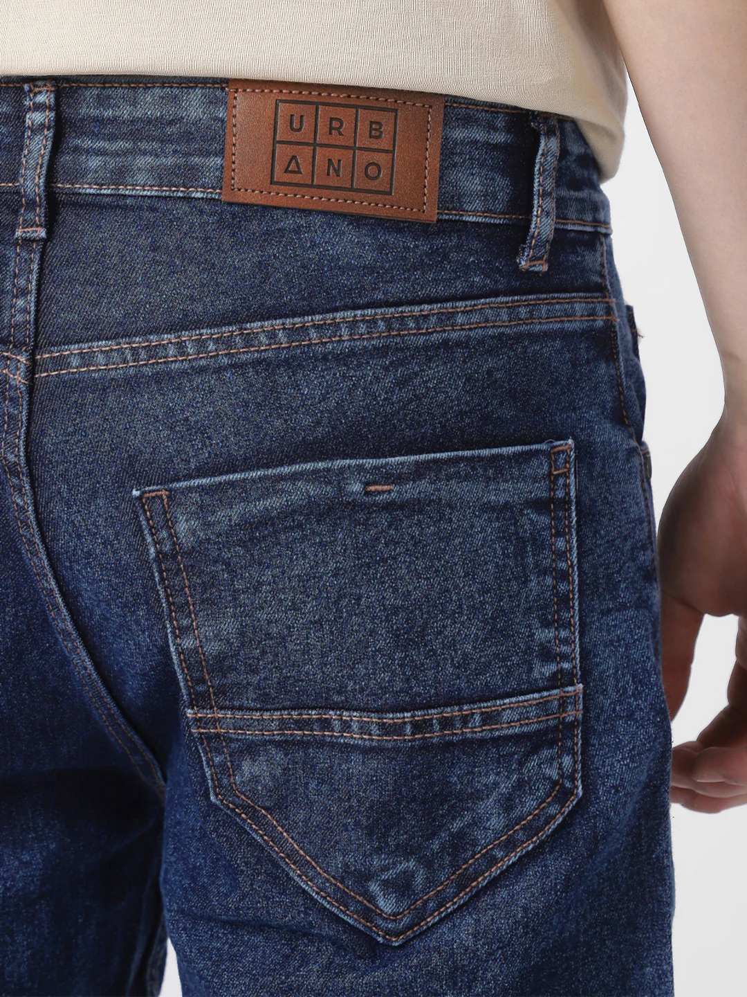 Men's Dark Blue Regular Fit Washed Jeans Stretchable - Image 7