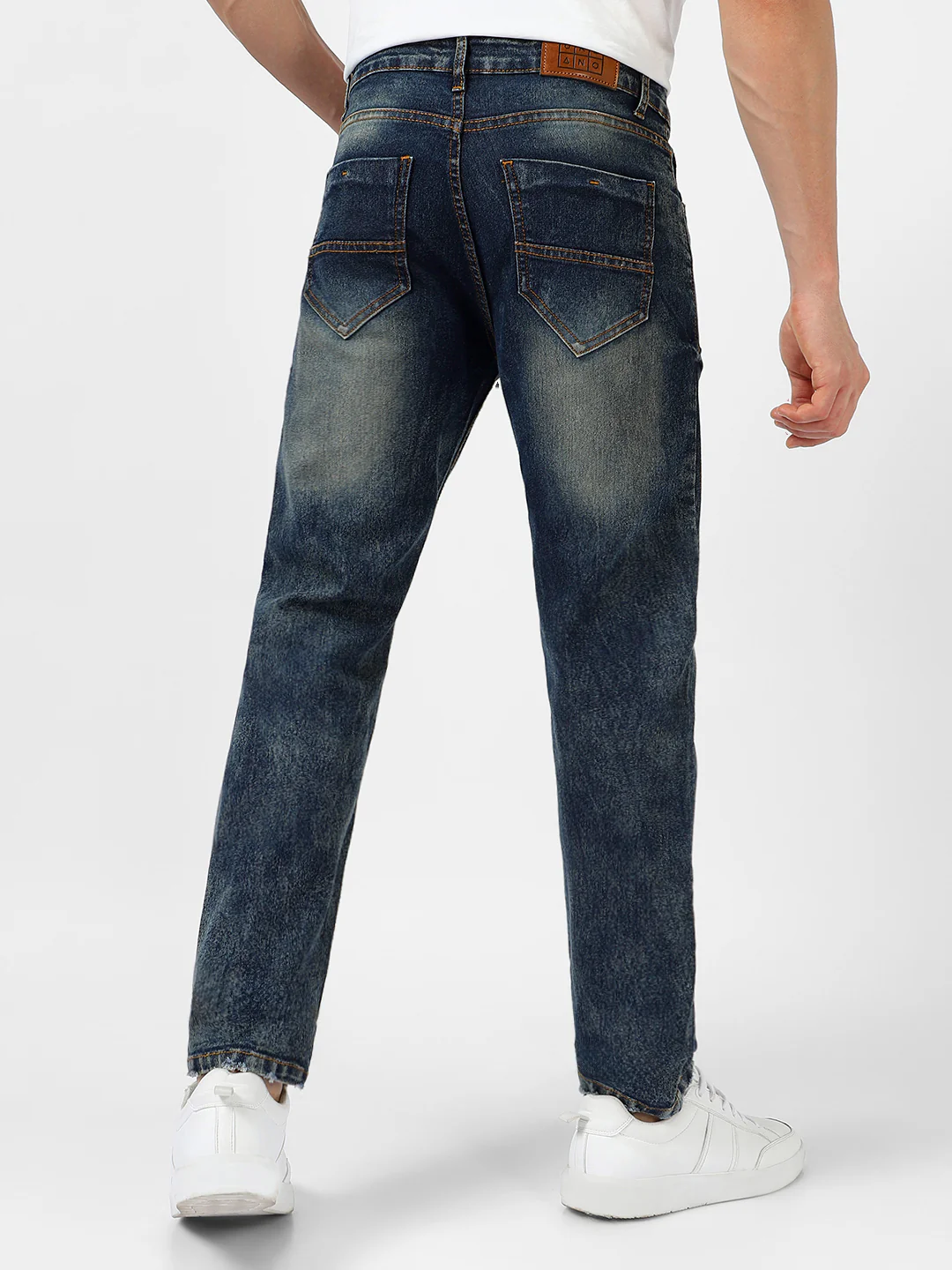 Men's Dark Blue Regular Fit Washed Jeans Stretchable - Image 3