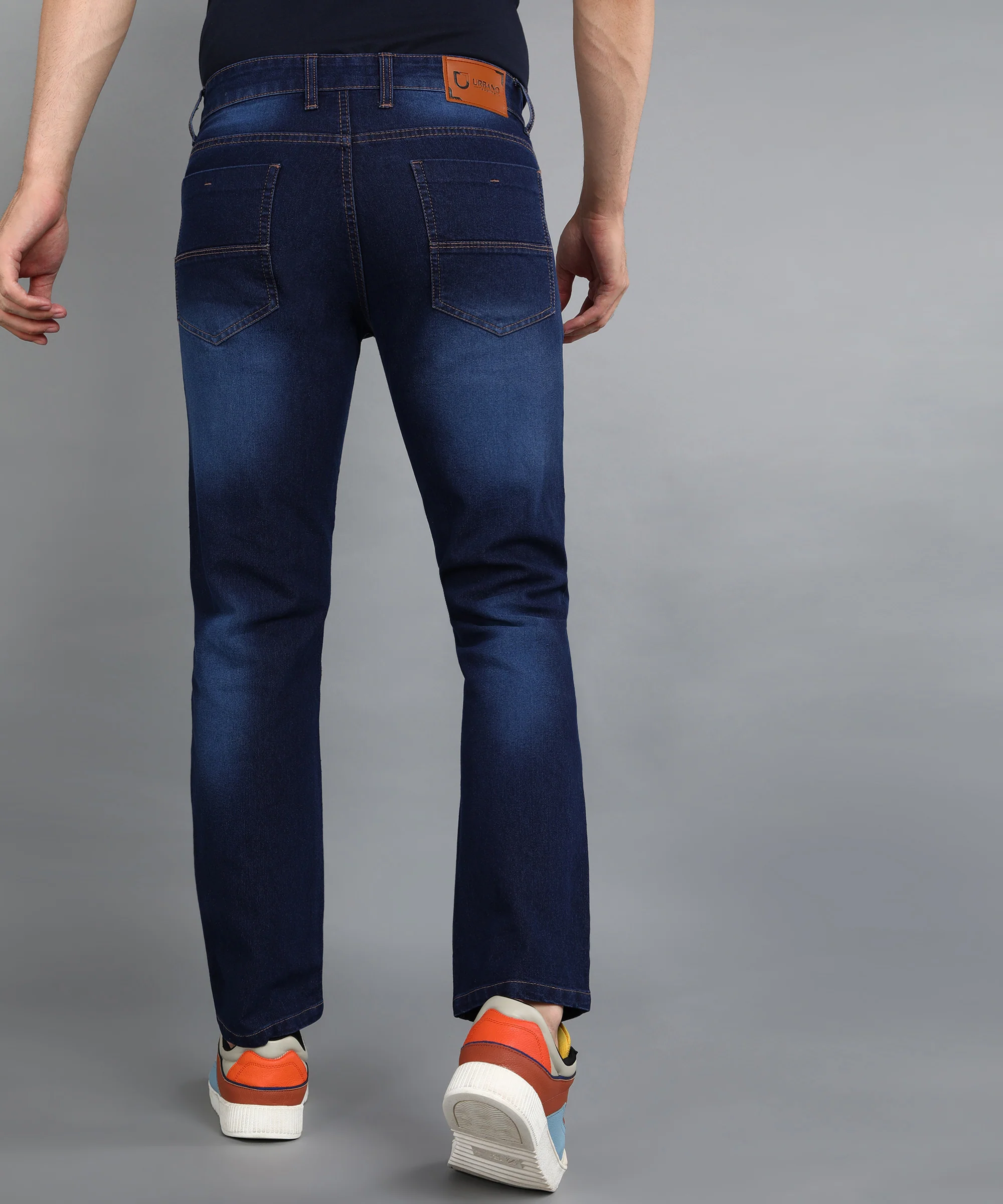 Men's Dark Blue Regular Fit Washed Jeans Stretchable - Image 3