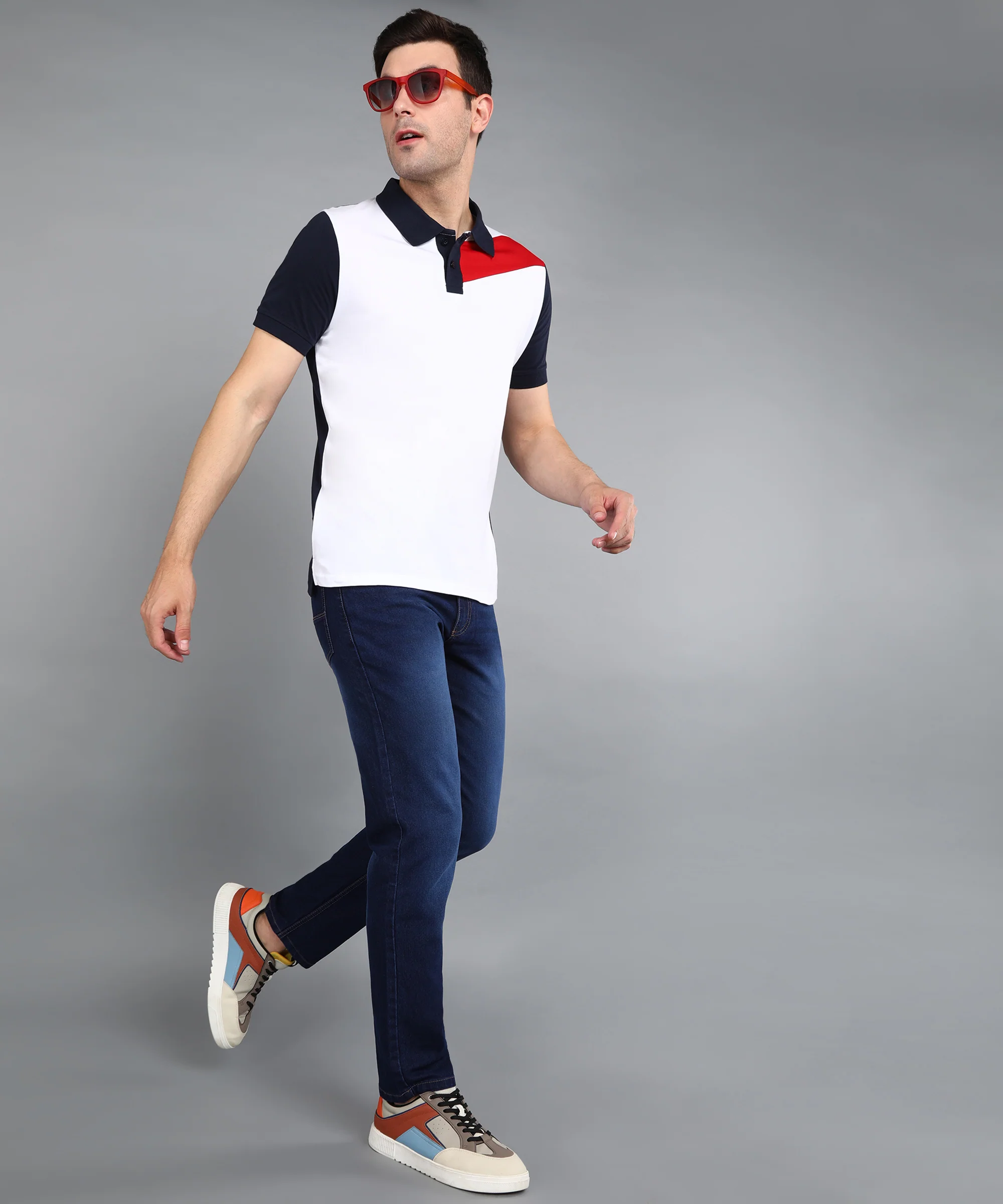 Men's Dark Blue Regular Fit Washed Jeans Stretchable - Image 4