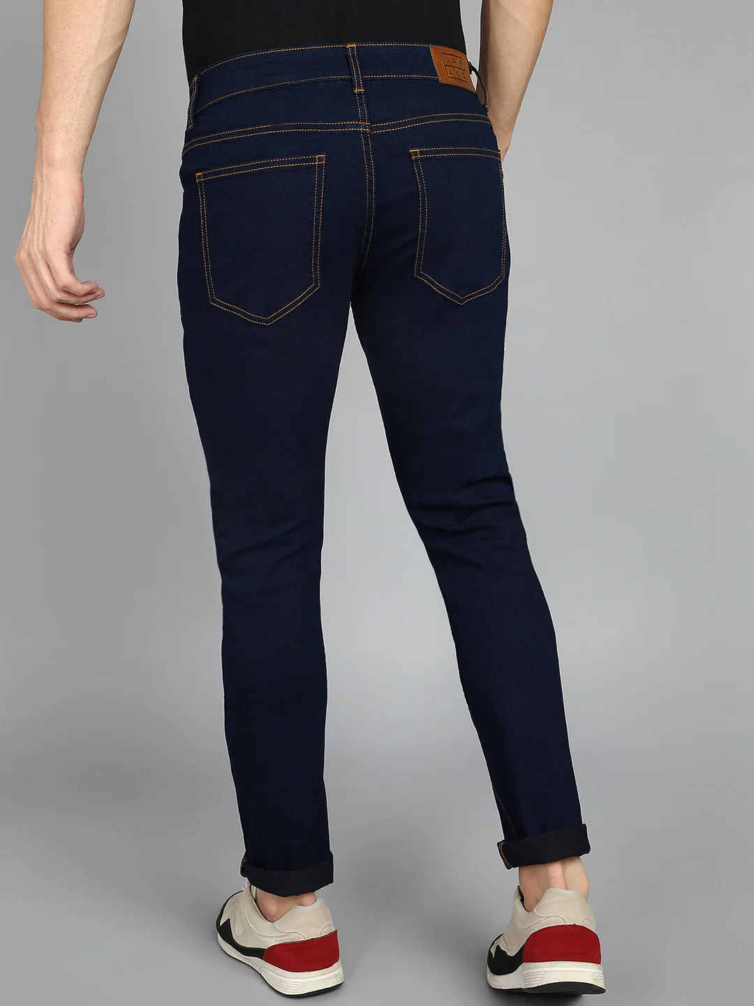 Men's Dark Blue Regular Fit Washed Jeans Stretchable - Image 3