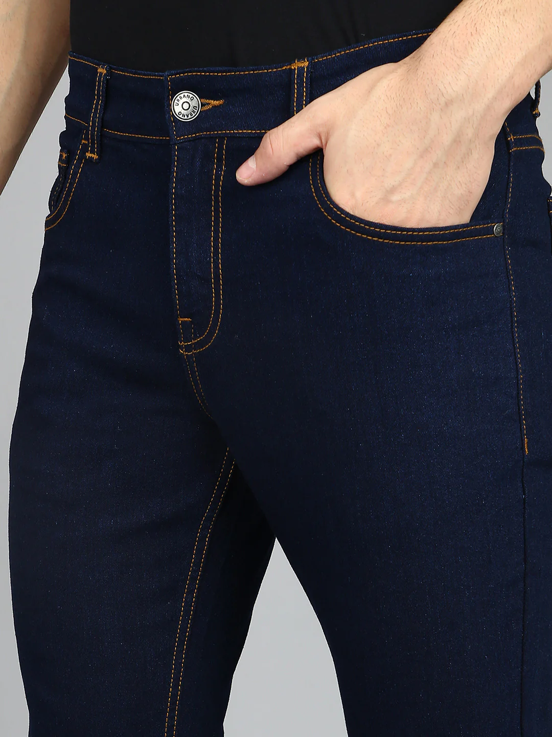 Men's Dark Blue Regular Fit Washed Jeans Stretchable - Image 5