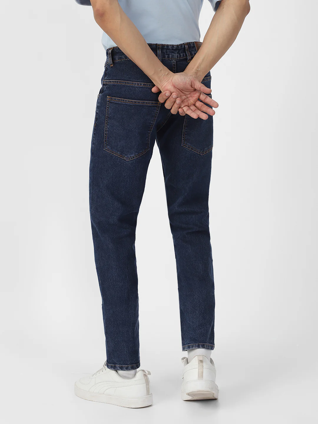 Men's Dark Blue Regular Fit Washed Jeans Stretchable - Image 4