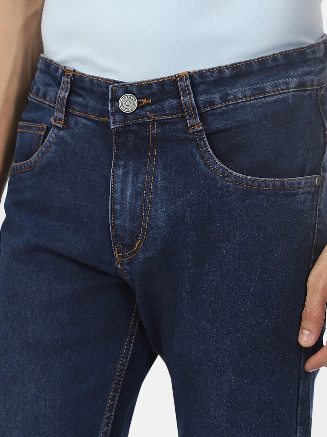 Men's Dark Blue Regular Fit Washed Jeans Stretchable - Image 6