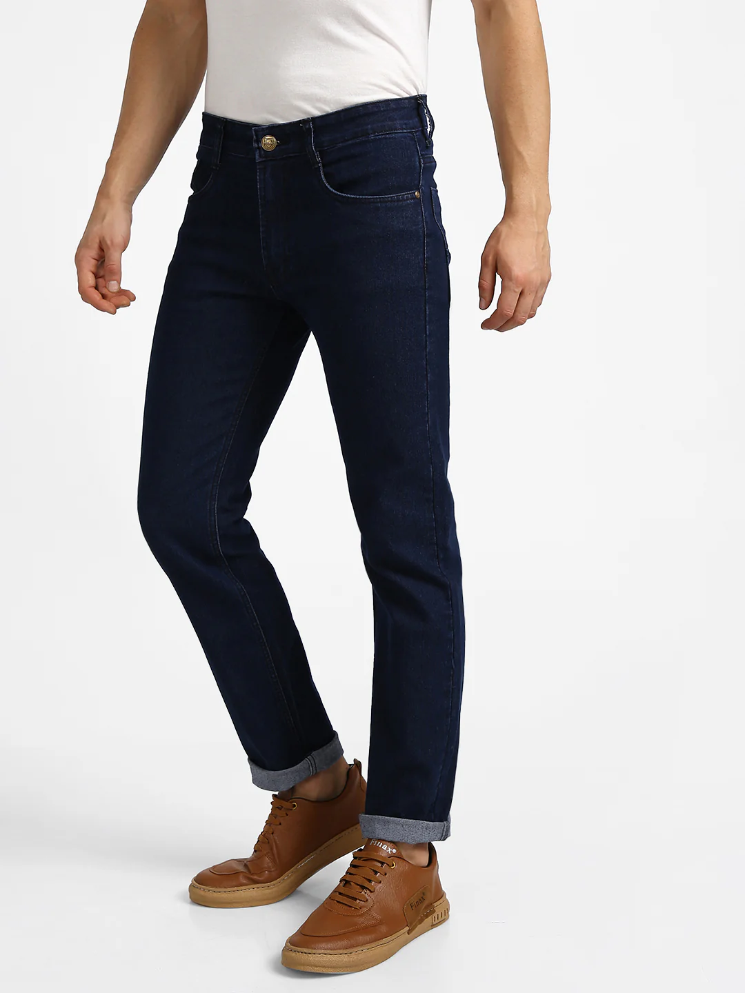 Men's Dark Blue Regular Fit Washed Jeans Stretchable - Image 2