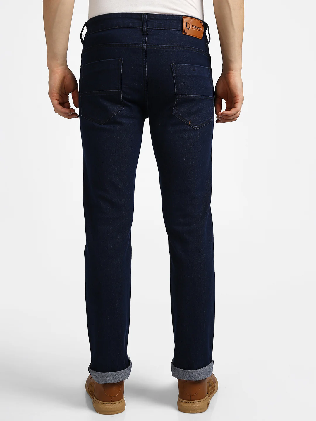 Men's Dark Blue Regular Fit Washed Jeans Stretchable - Image 3