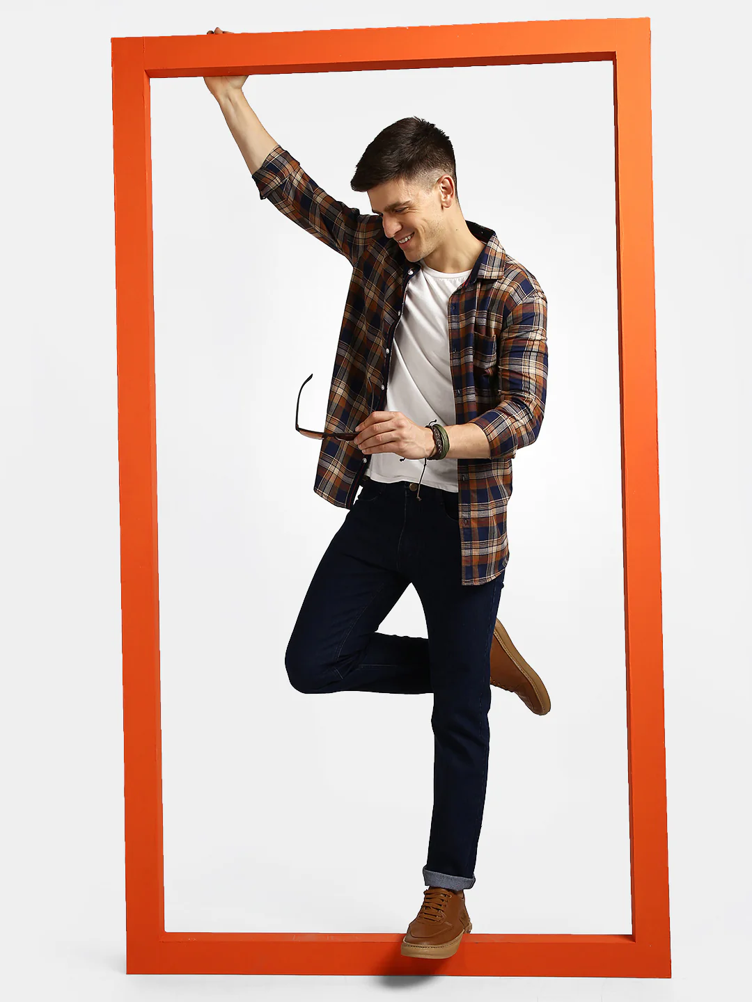 Men's Dark Blue Regular Fit Washed Jeans Stretchable - Image 4