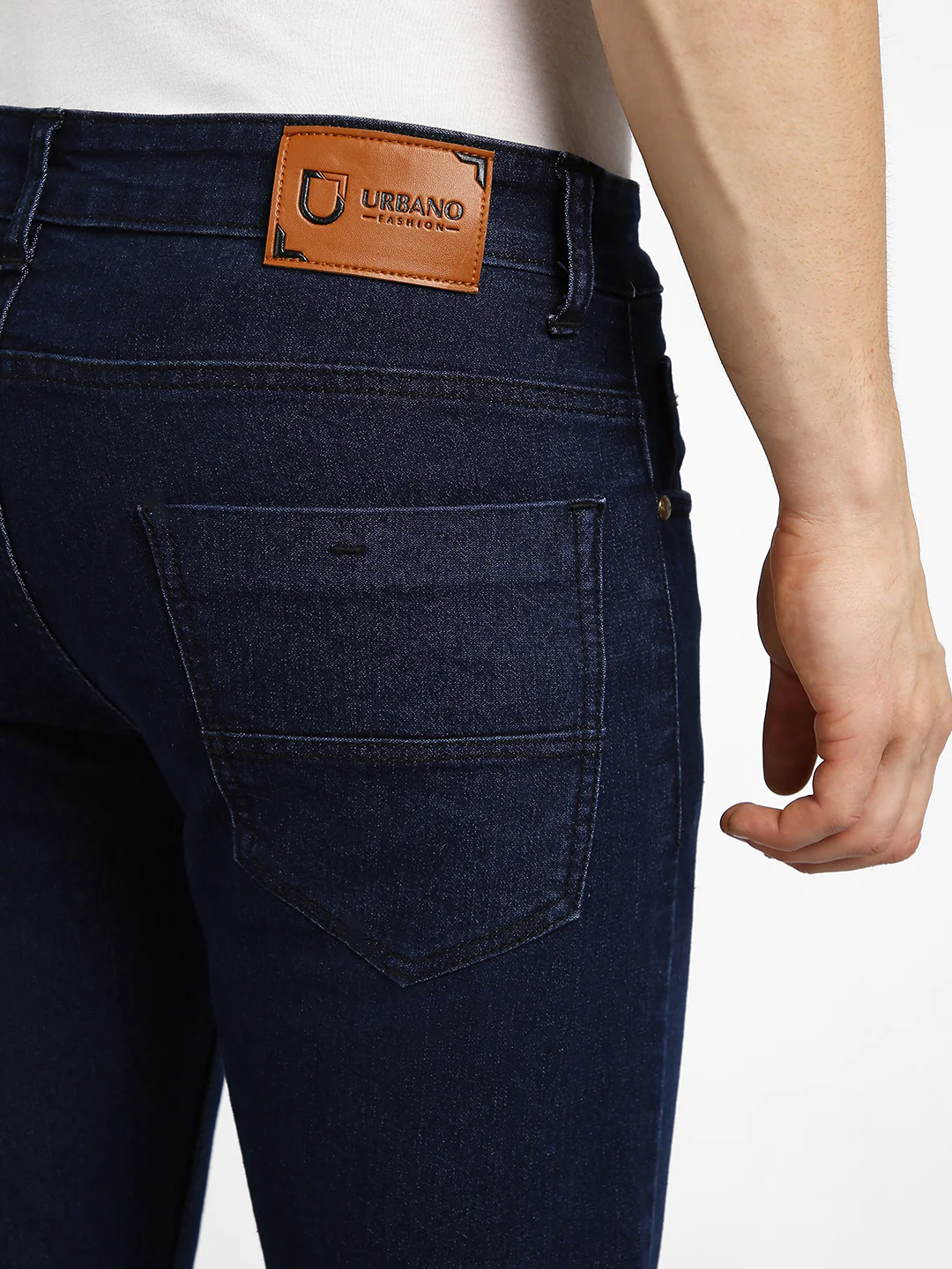 Men's Dark Blue Regular Fit Washed Jeans Stretchable - Image 5