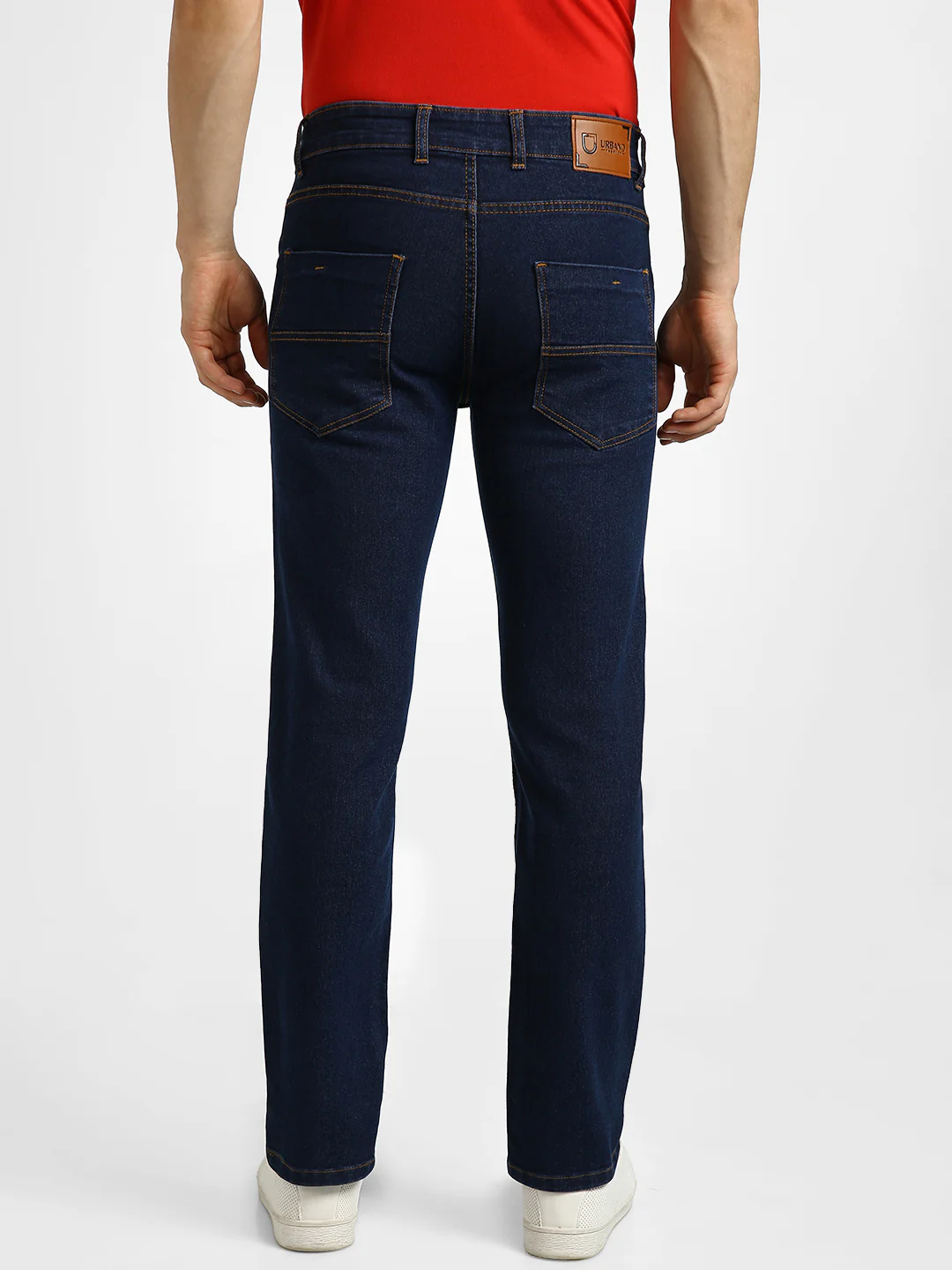 Men's Dark Blue Regular Fit Washed Jeans Stretchable - Image 4