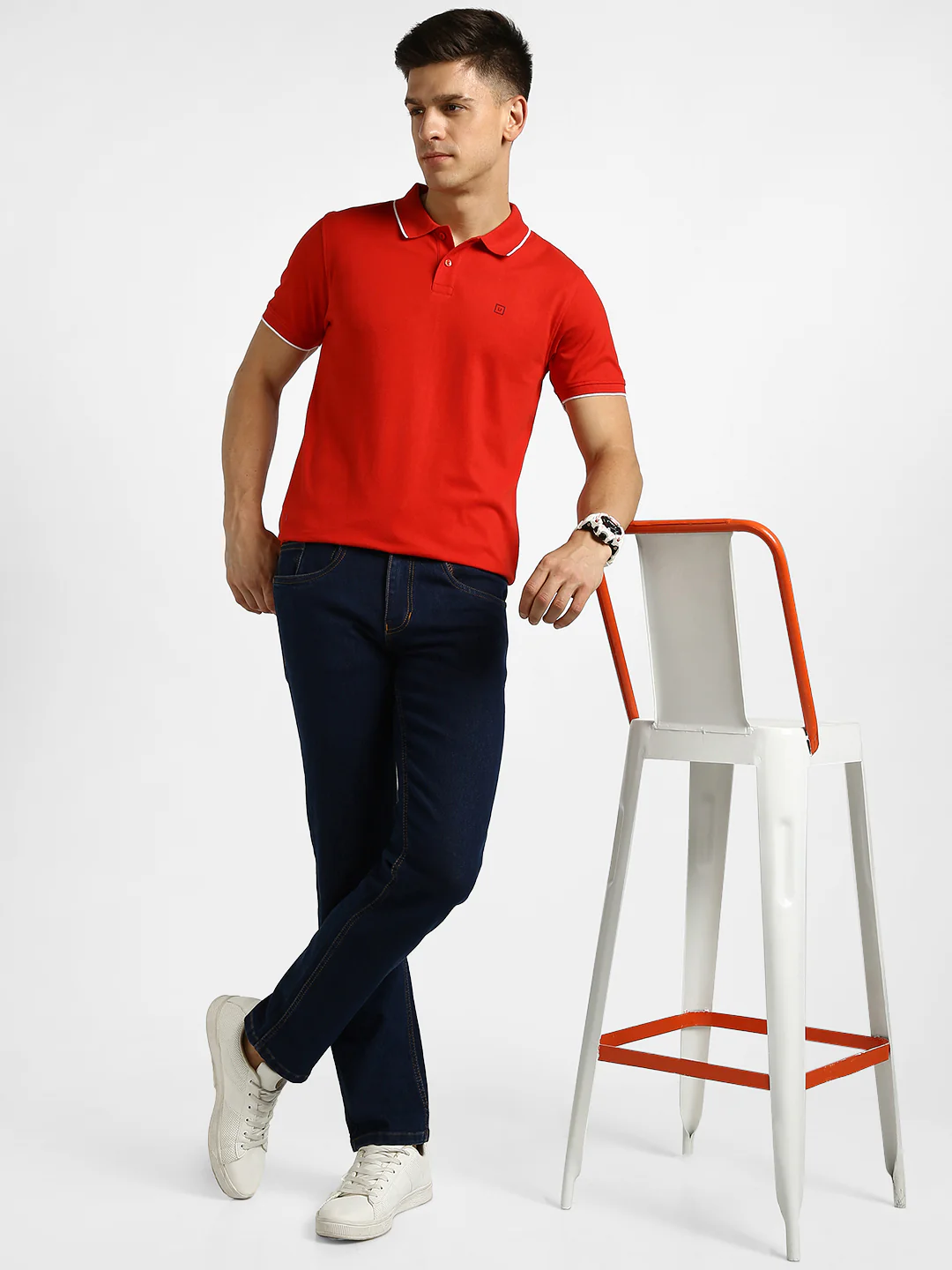 Men's Dark Blue Regular Fit Washed Jeans Stretchable - Image 5