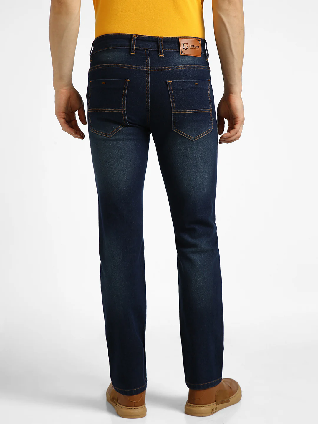 Men's Dark Blue Regular Fit Washed Jeans Stretchable - Image 3