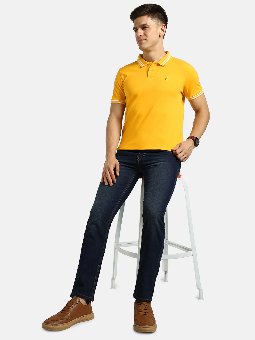 Men's Dark Blue Regular Fit Washed Jeans Stretchable - Image 4