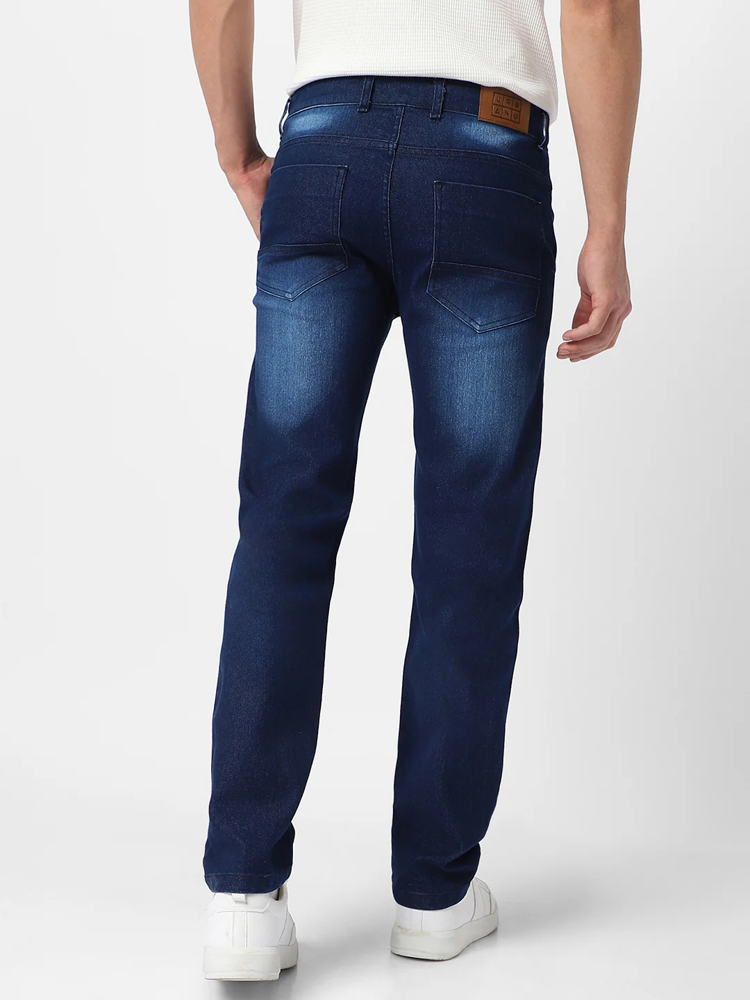 Men's Dark Blue Regular Fit Washed Jeans Stretchable - Image 4