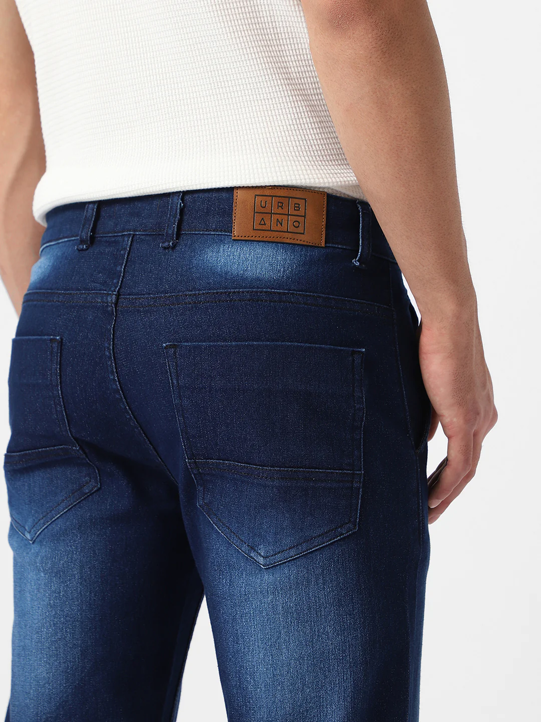 Men's Dark Blue Regular Fit Washed Jeans Stretchable - Image 6