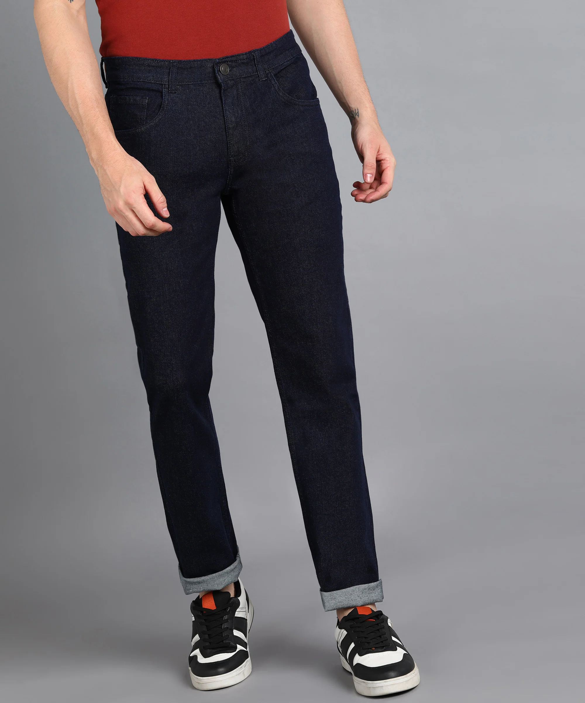 Men's Dark Blue Regular Fit Washed Jeans Stretchable - Image 5