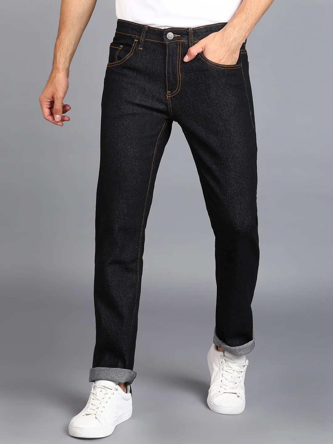 Men's Dark Blue Regular Fit Washed Jeans Stretchable - Image 2