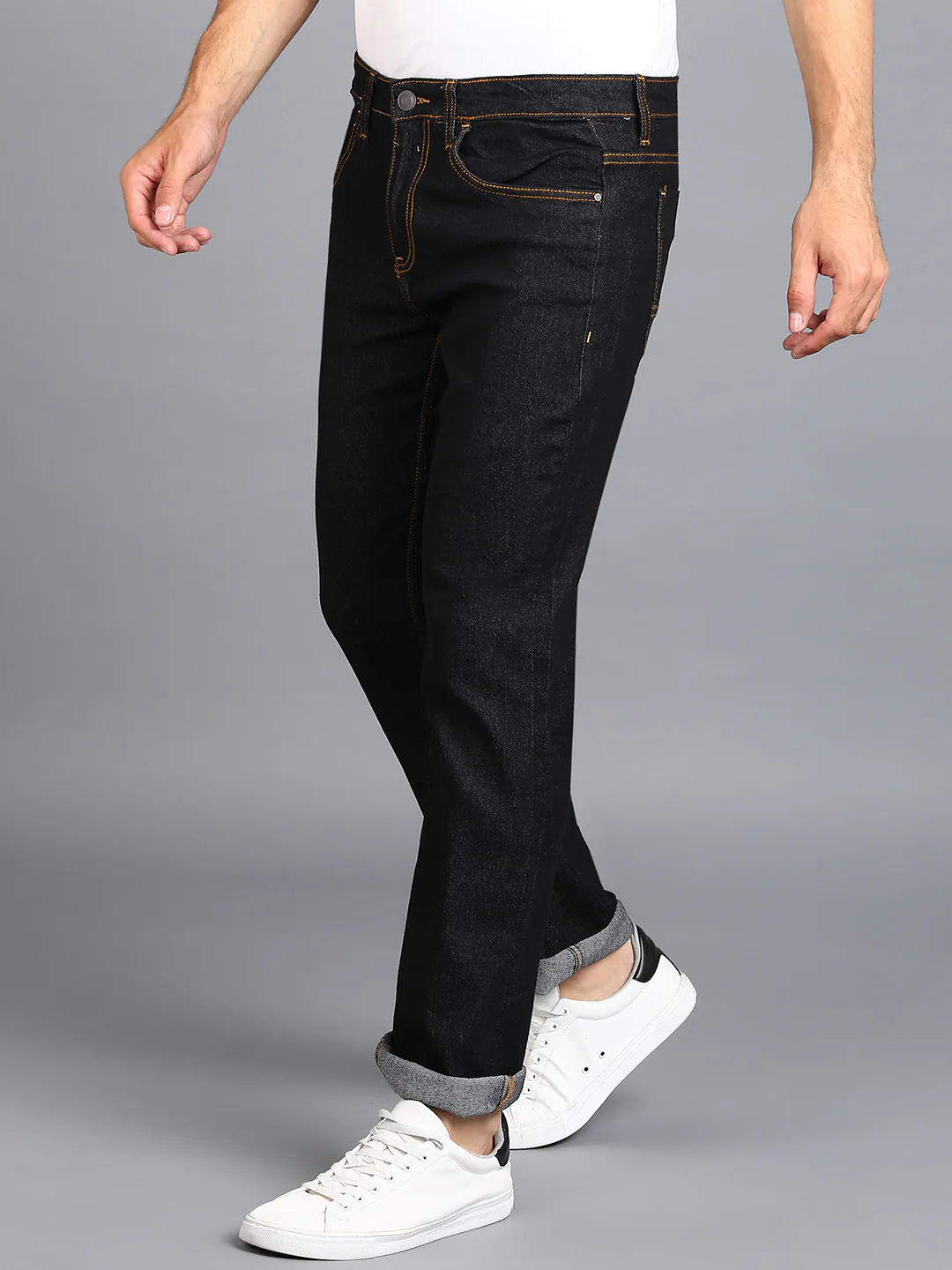 Men's Dark Blue Regular Fit Washed Jeans Stretchable - Image 3