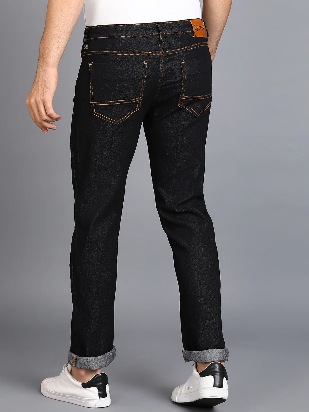 Men's Dark Blue Regular Fit Washed Jeans Stretchable - Image 4