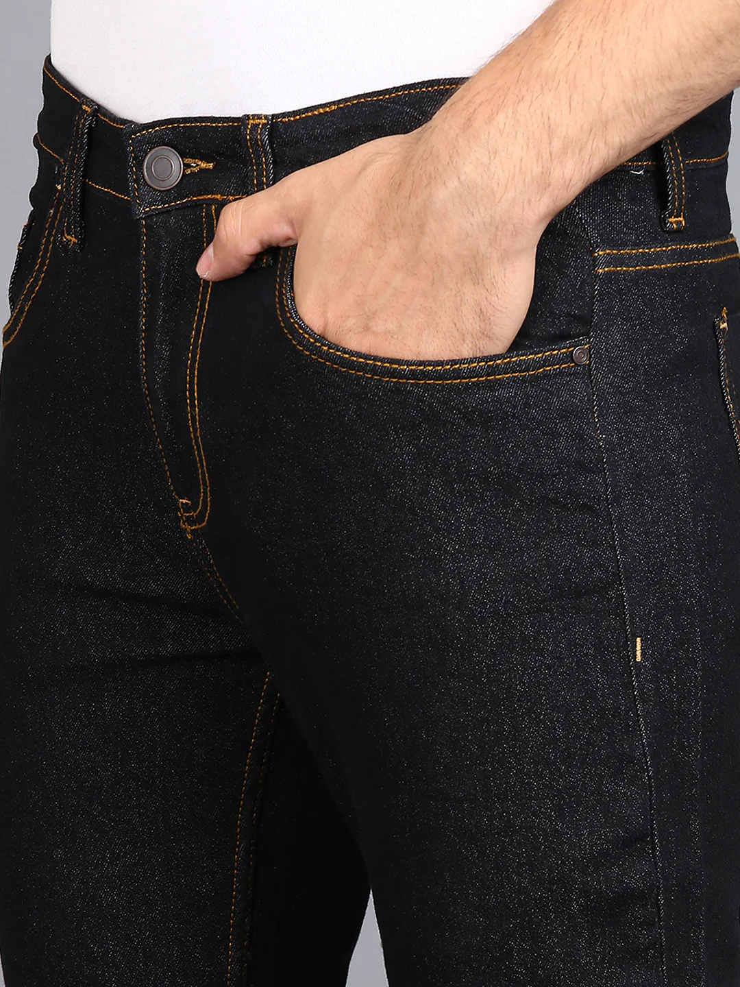 Men's Dark Blue Regular Fit Washed Jeans Stretchable - Image 6