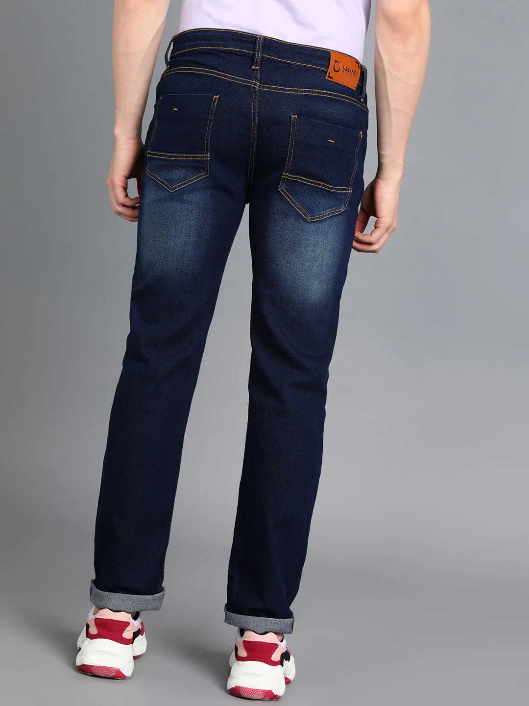 Men's Dark Blue Regular Fit Washed Jeans Stretchable - Image 4