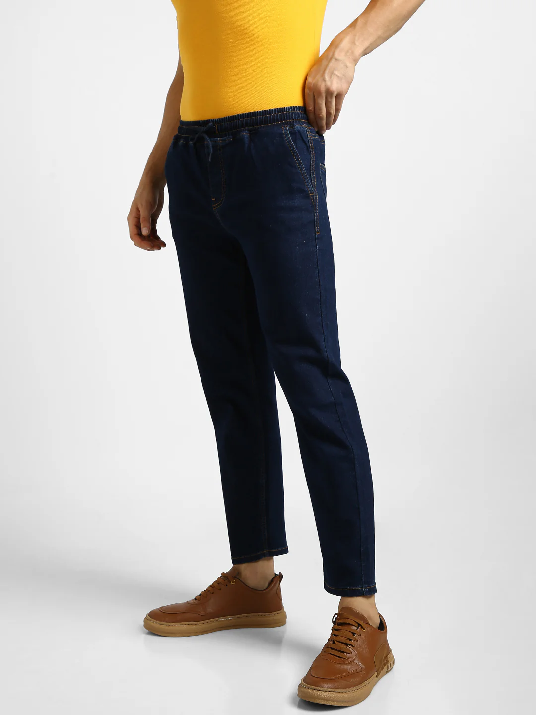 Men's Dark Blue Regular Fit Washed Jogger Jeans Stretchable - Image 2