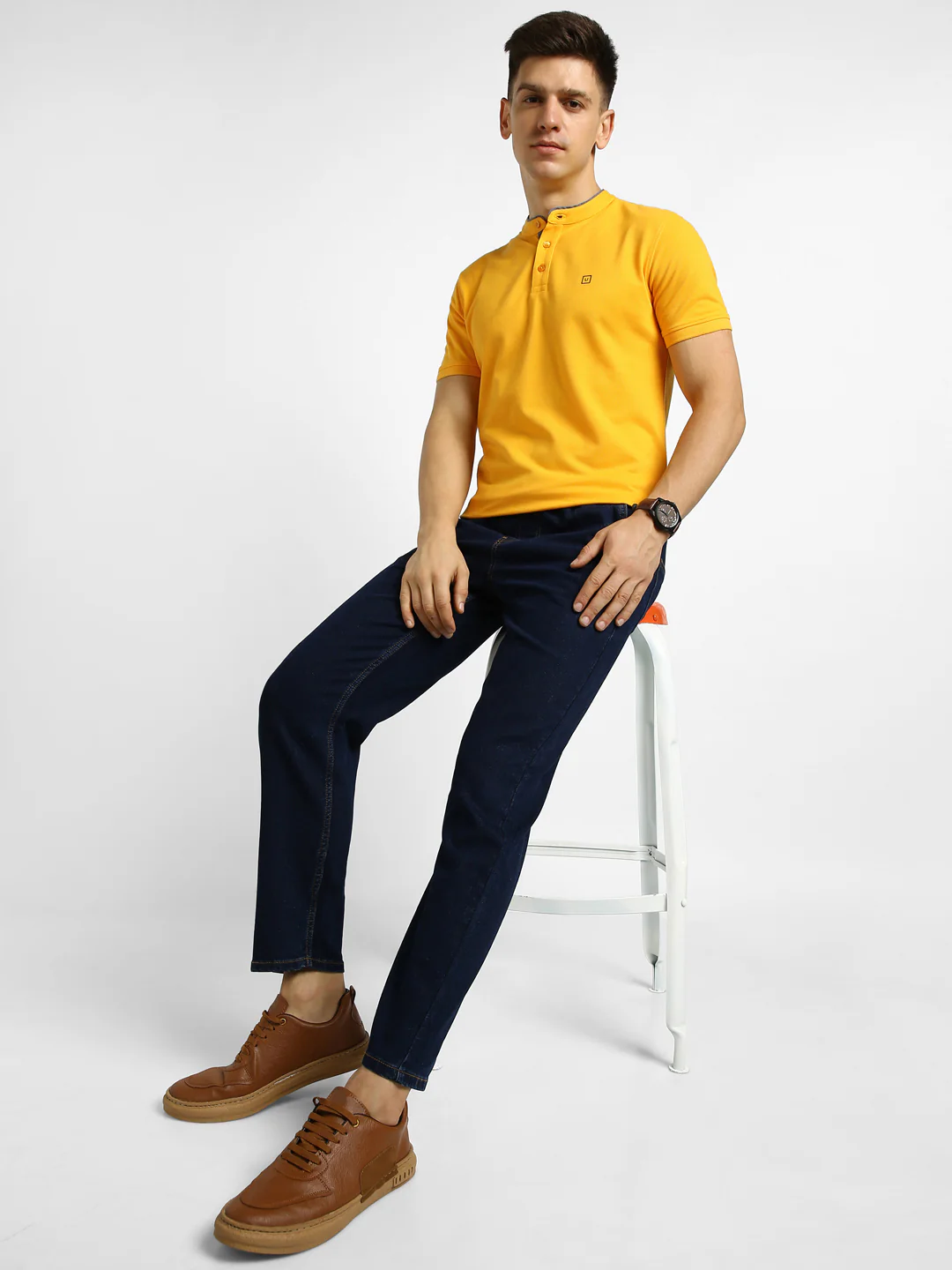 Men's Dark Blue Regular Fit Washed Jogger Jeans Stretchable - Image 4