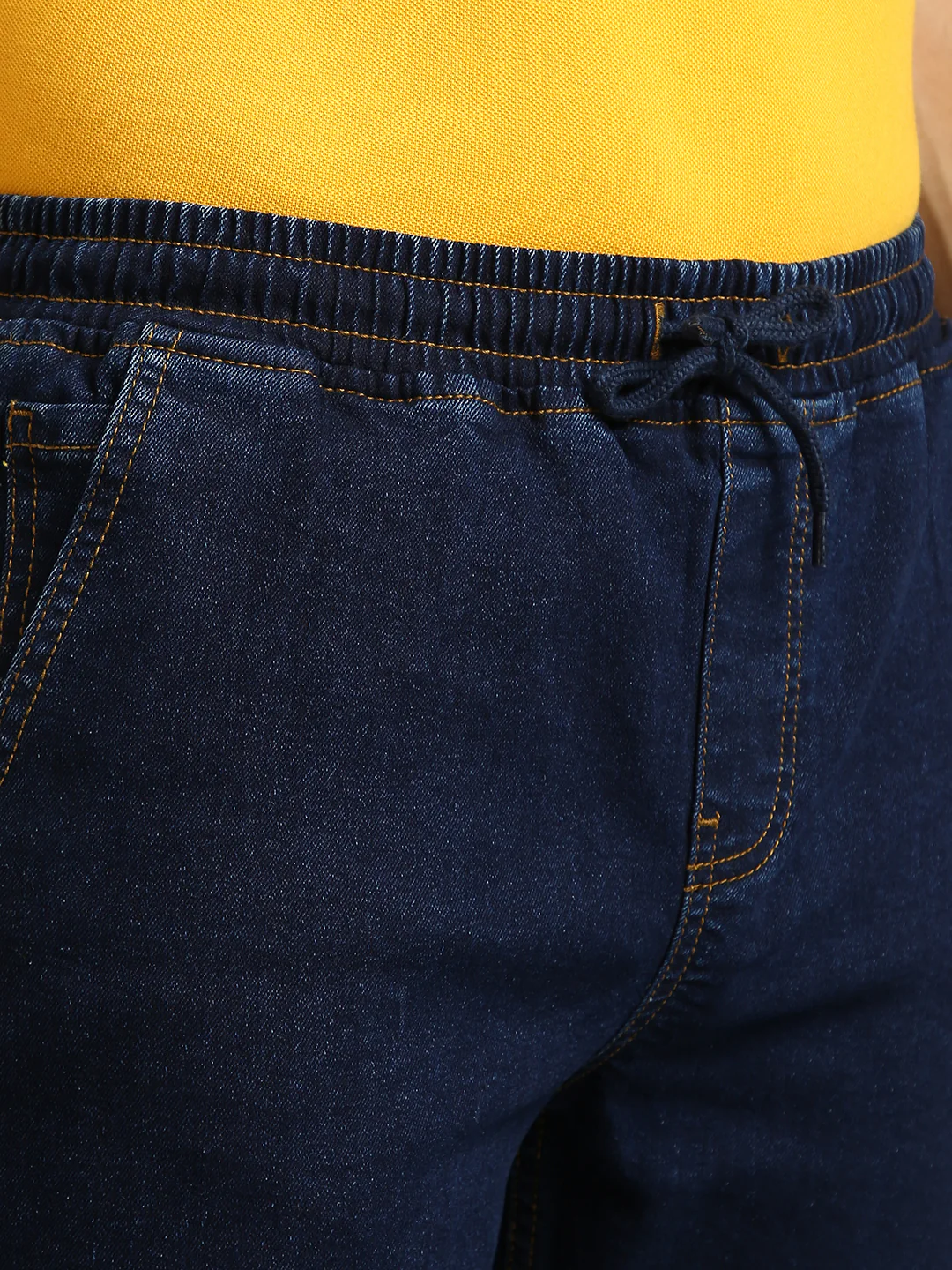 Men's Dark Blue Regular Fit Washed Jogger Jeans Stretchable - Image 5