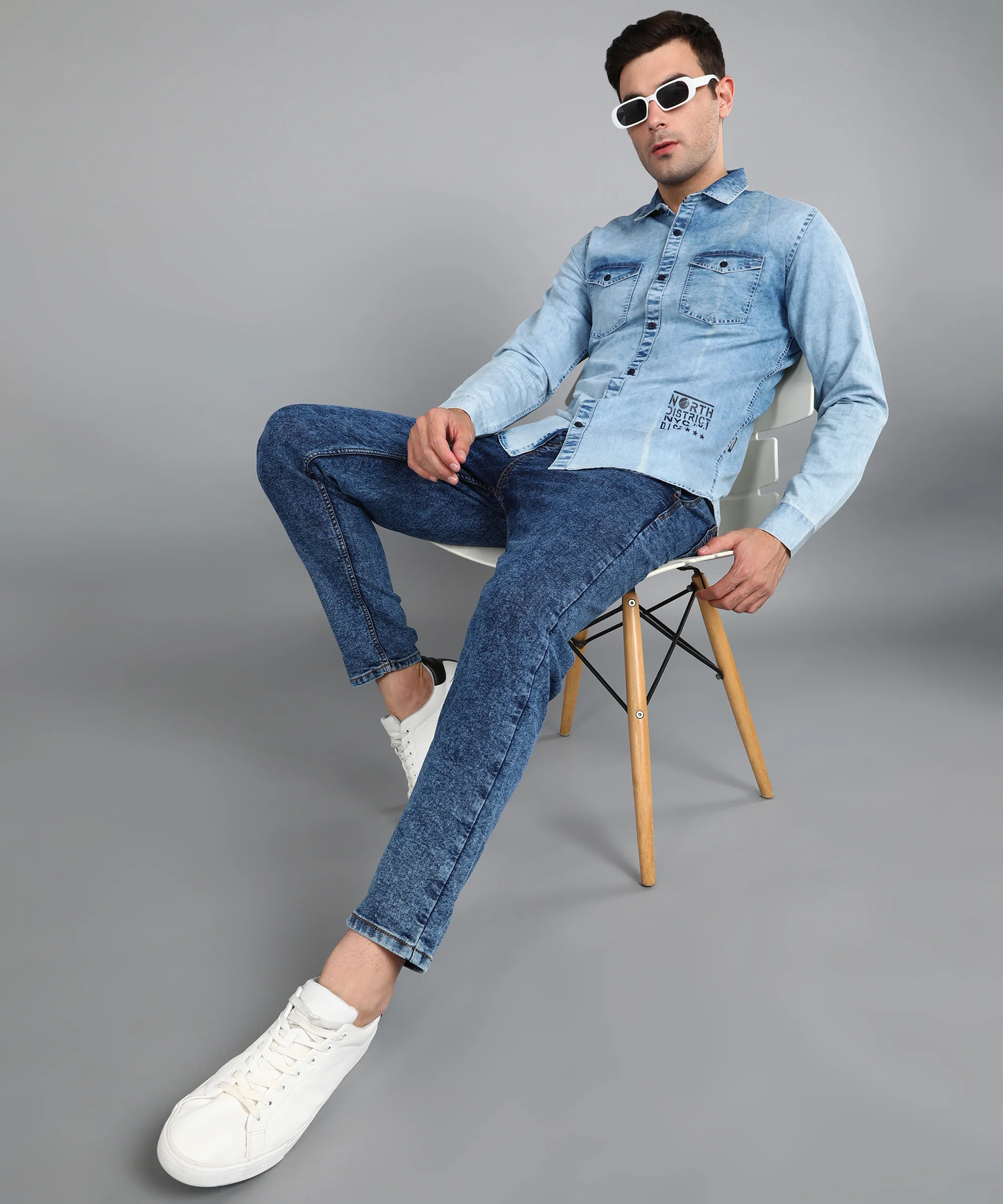 Men's Dark Blue Regular Fit Washed Jogger Jeans Stretchable - Image 5